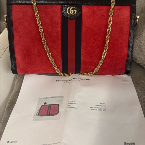 GUCCI GG Ophidia Sherry Line Medium Red Suede & Black Patent Leather Crossbody - Picture 15 of 15